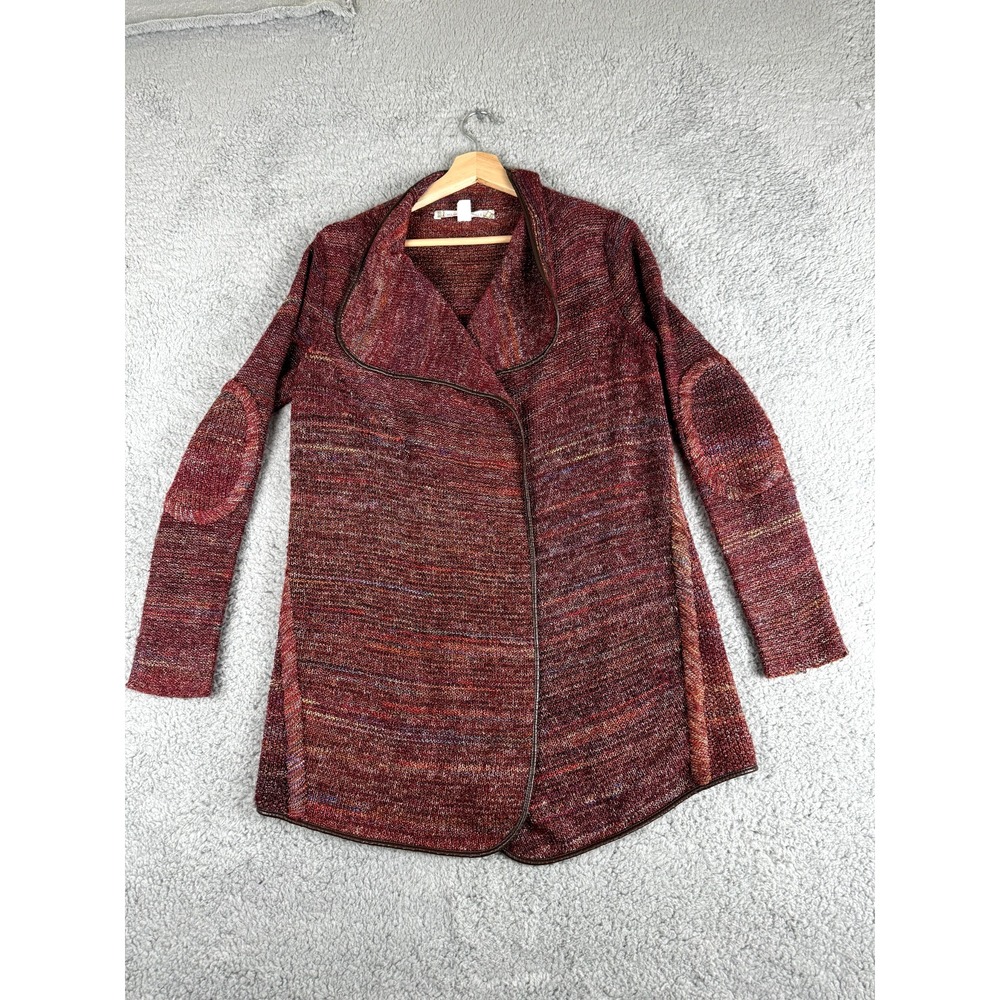 Chelsea & Violet Cardigan Sweater Womens Small Brown Space Dye Faux Leather Trim